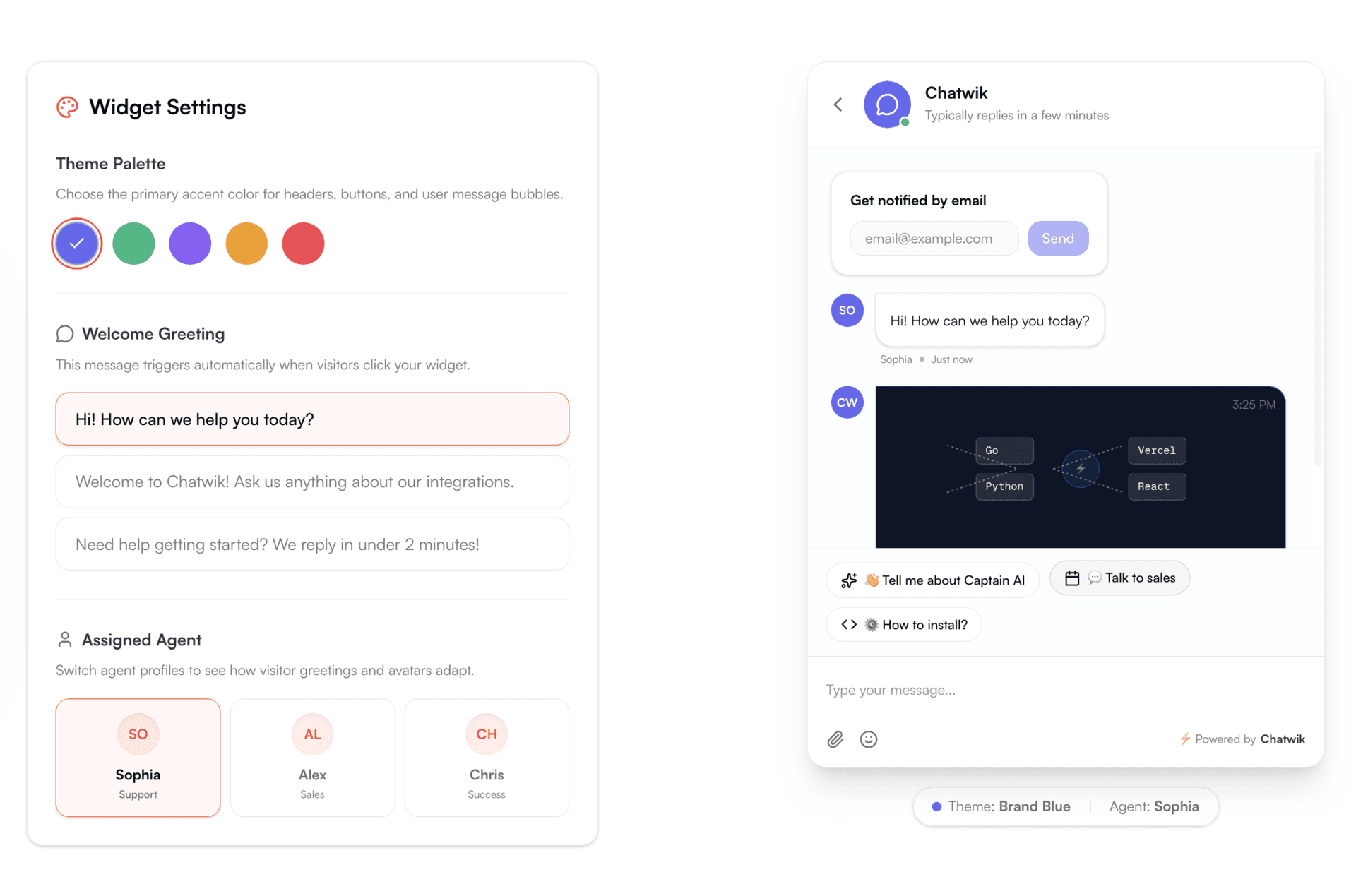 Chatwik Live Chat Widget Settings and Customizer